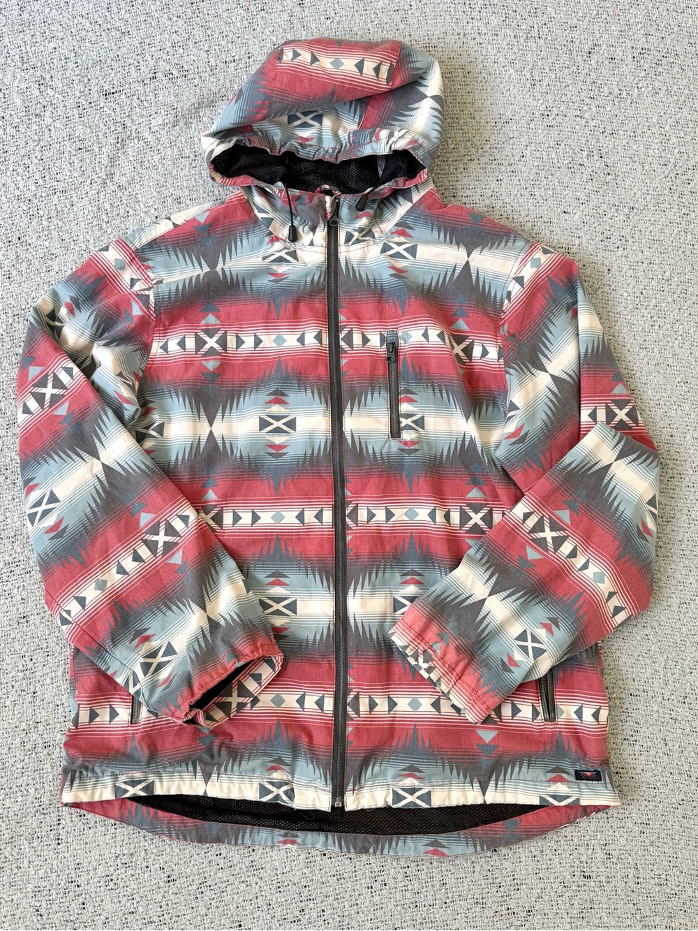 Faherty Aztec-Pattern Hooded Windbreaker in Red and Blue Size XL